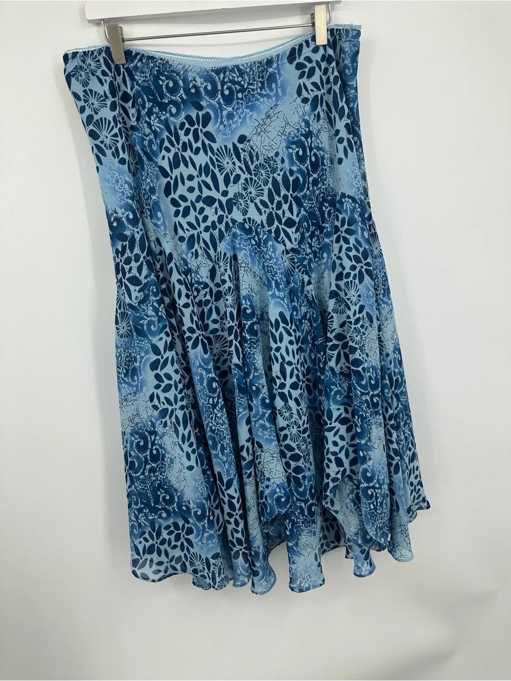 Vintage Y2K Blue Floral Asymmetrical Midi Skirt Size XL Whimsical Fairycore